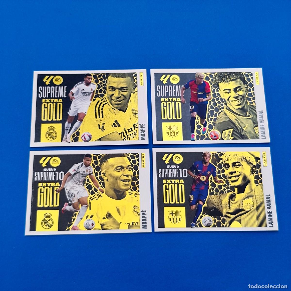 Figurine di Calcio: Este 2025 2026 / 25 26 Extra Gold Supreme y Supreme 10 Mbapp&eacute; Real Madrid Lamine Yamal Barcelona