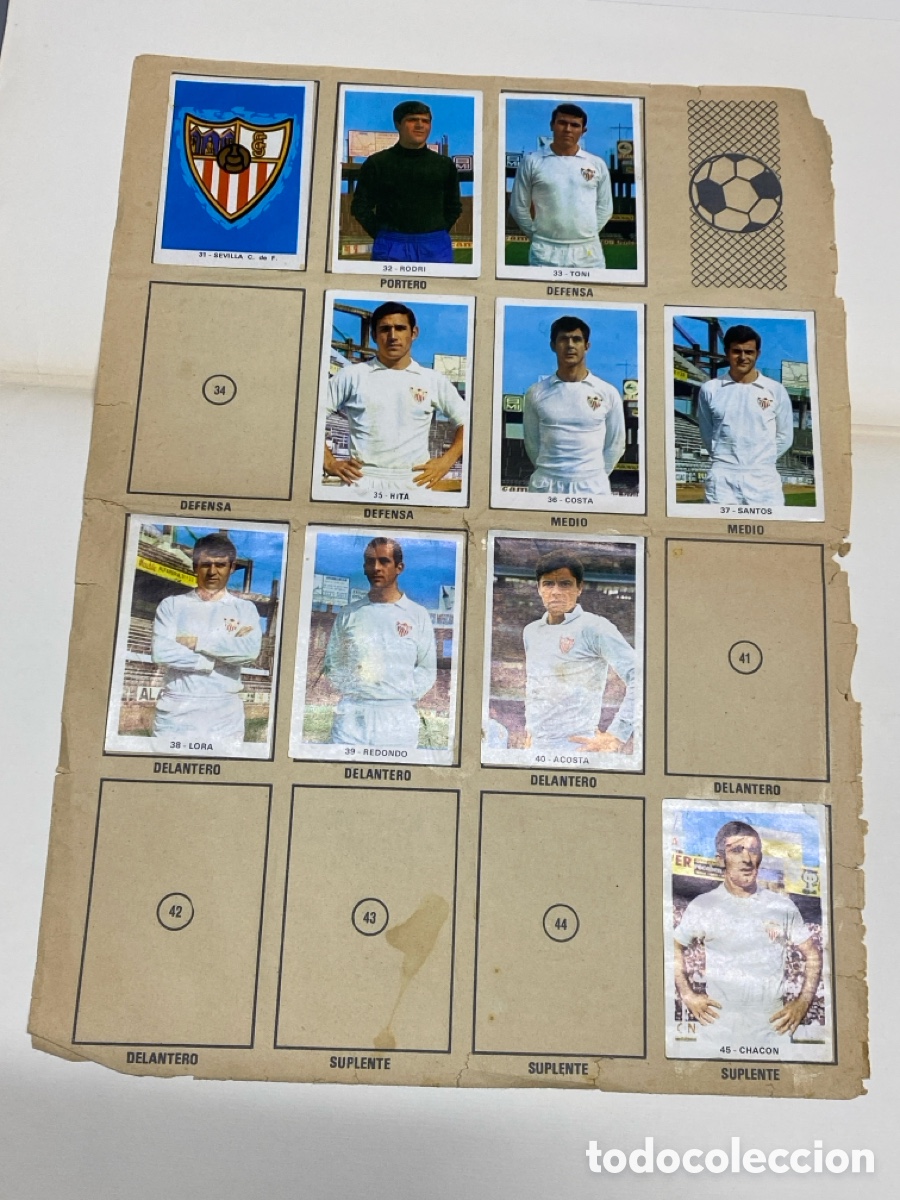 Cromos de F&uacute;tbol: Hoja &aacute;lbum Ruiz Romero Campeonato nacional de liga 1971 10 Sevilla C de F y 8 Atl&eacute;tico Bilbao