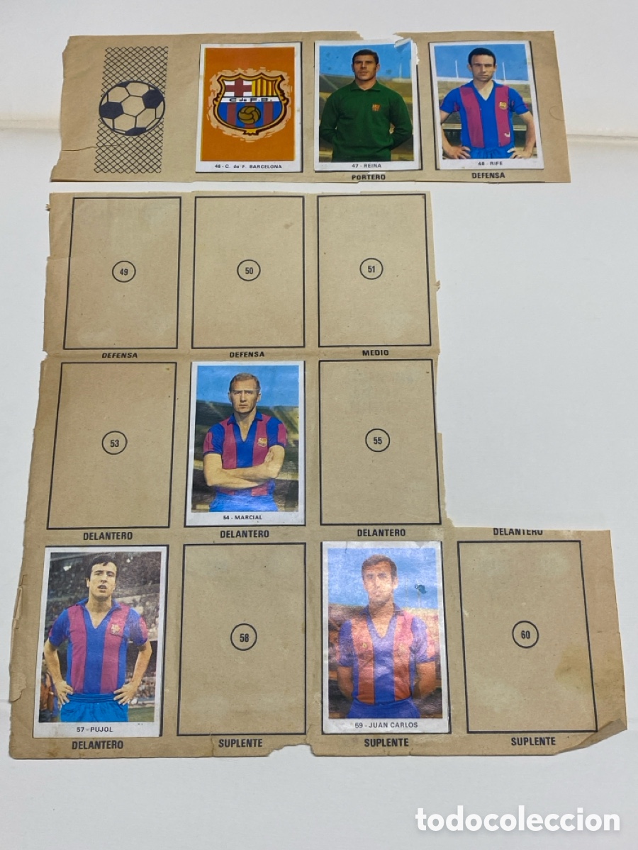 Cromos de F&uacute;tbol: Hoja &aacute;lbum Ruiz Romero Campeonato nacional de liga 1971 6 C. F. Barcelona y 6 Valencia