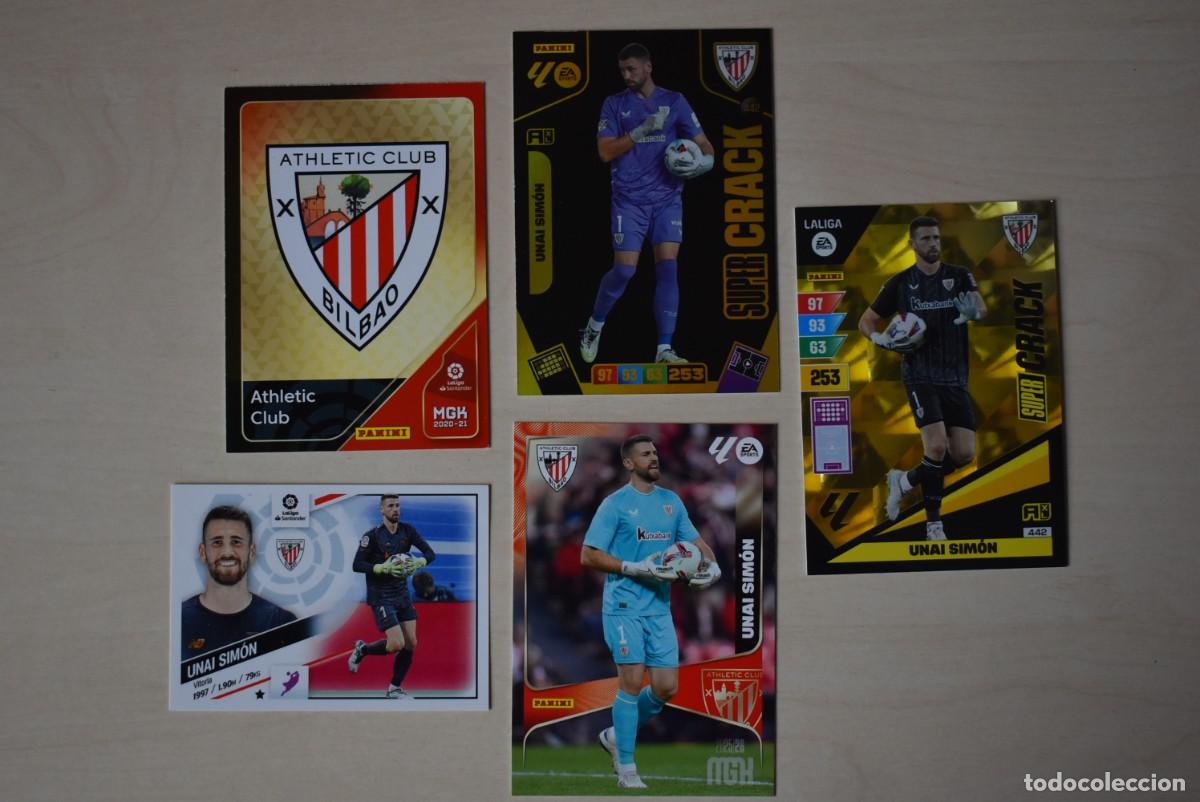 Football Stickers: Lote 5 cromos Unai Simon. Megacracks. Adernalyn. Athletic de Bilbao Escudo. Buen estado. Panini