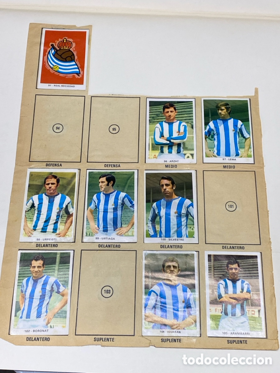 Cromos de F&uacute;tbol: Hoja &aacute;lbum Ruiz Romero Campeonato nacional de liga 1971 9 Real Sociedad y 7 Real Madrid