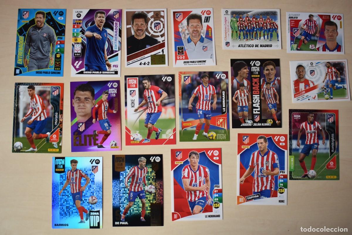Football Stickers: Lote 17 cromos Atl&eacute;tico de Madrid. Megacracks. Adernalyn. Simeone. Koke. Morata. Le Normand. Panini