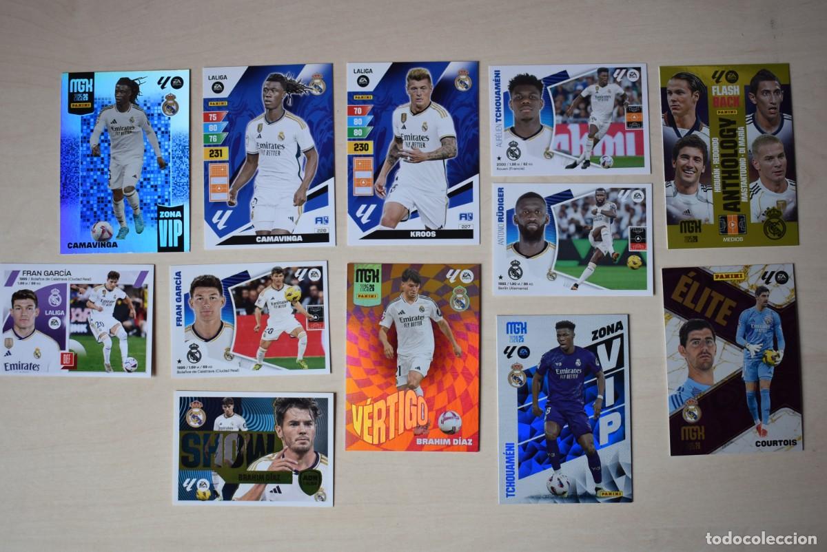 Cromos de F&uacute;tbol: Lote 12 cromos Real Madrid. Megacracks. Adernalyn. Kroos. Camavinga. Fran Garc&iacute;a Coloca. Panini