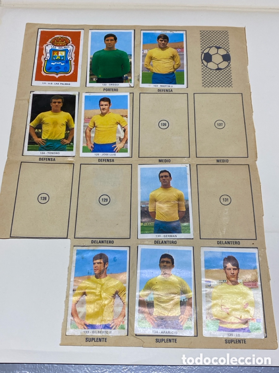 Cromos de F&uacute;tbol: Hoja &aacute;lbum Ruiz Romero Campeonato nacional de liga 1971 9 U. D. LAS PALMAS y 4 ZARAGOZA