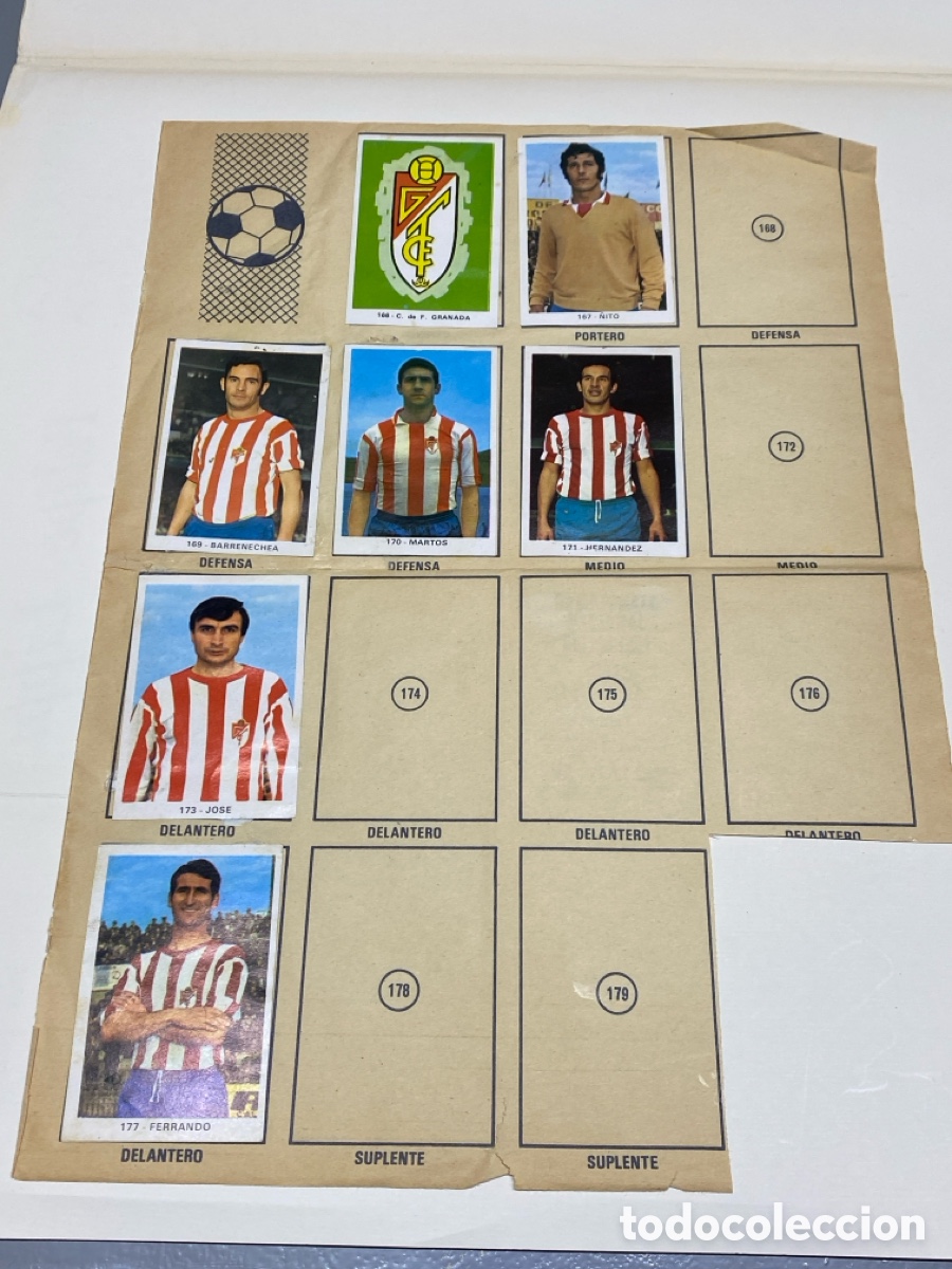 Cromos de F&uacute;tbol: Hoja &aacute;lbum Ruiz Romero Campeonato nacional de liga 1971 7 C. F. GRANADA y 4 SABADELL