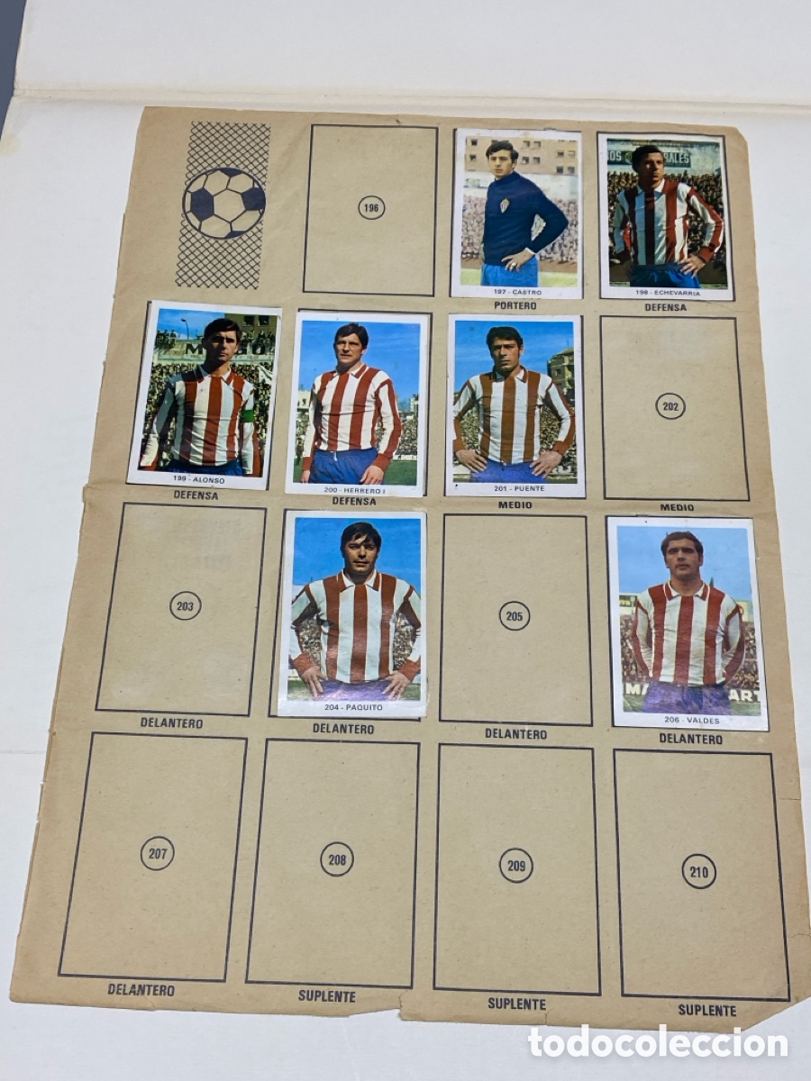 Cromos de F&uacute;tbol: Hoja &aacute;lbum Ruiz Romero Campeonato nacional de liga 1971 7 Sporting Gijon y 4 R. C. D. Espa&ntilde;ol