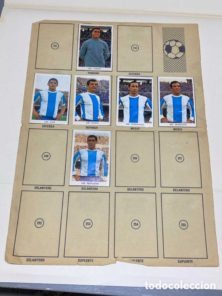 Cromos de F&uacute;tbol: Hoja &aacute;lbum Ruiz Romero Campeonato nacional de liga 1971 6 Deportivo Coru&ntilde;a y 6 M&aacute;laga