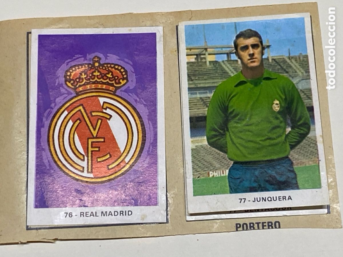 Cromos de Futebol: Cromos dobles Real Madrid Escudo y 77 Junquera y Bentacour campeonato nacional liga 1971 ruiz romero