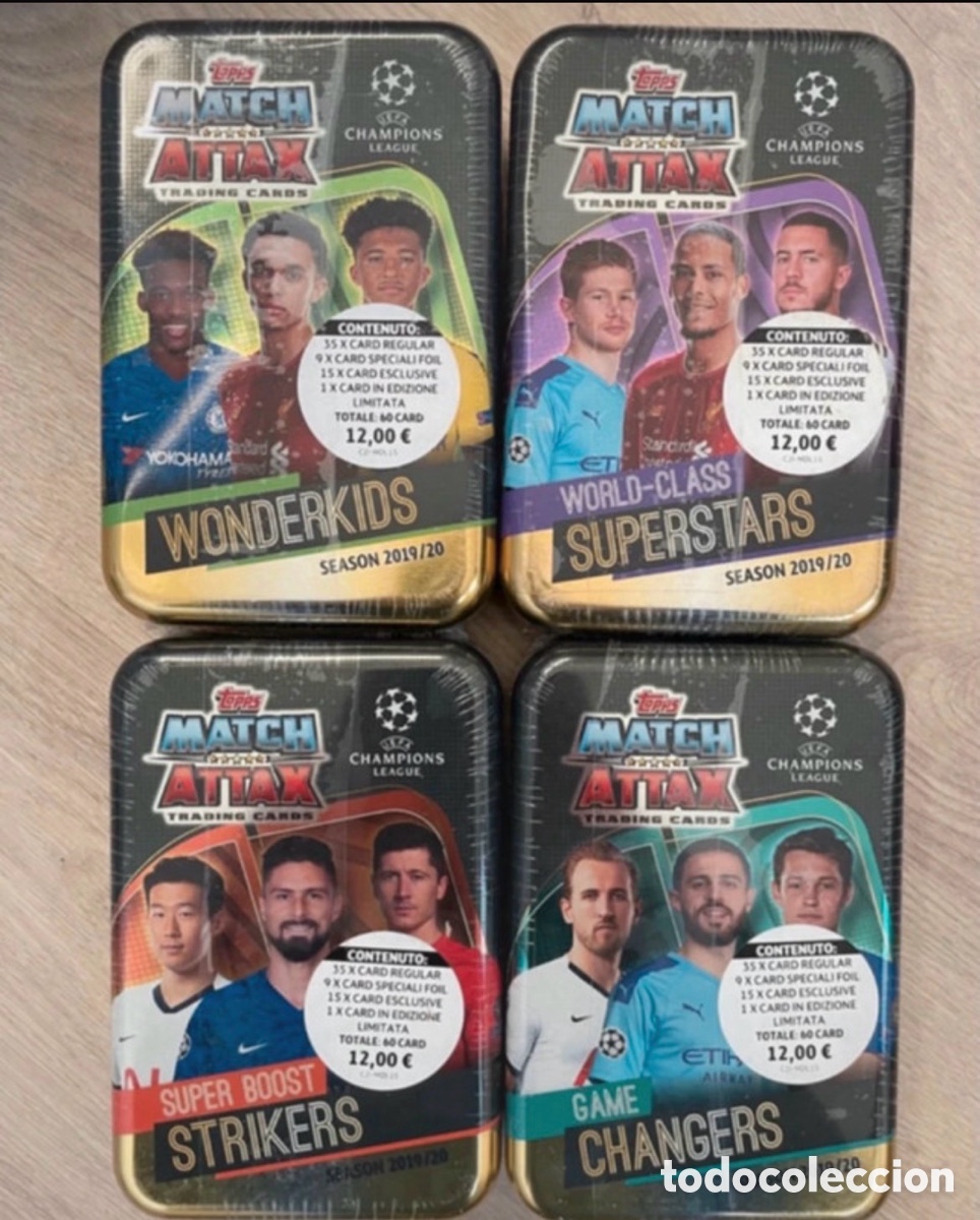 Football Stickers: Lote 4 latas Match Attax 2019-20 2019 2020 Topps UCL