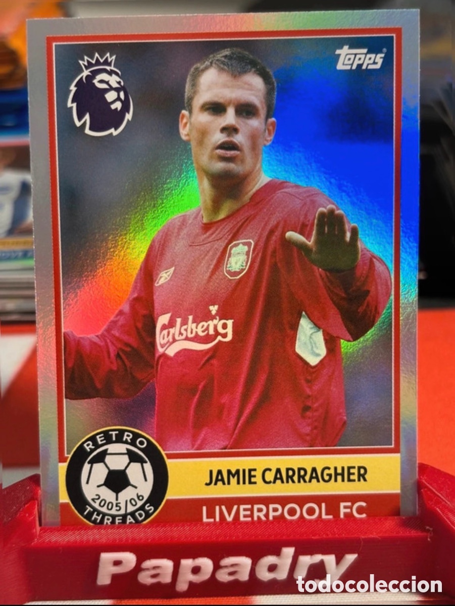 Football Stickers: TOPPS PREMIER LEAGUE 2026 CARD JAMIE CARRAGHER LIVERPOOL RETRO THREADS