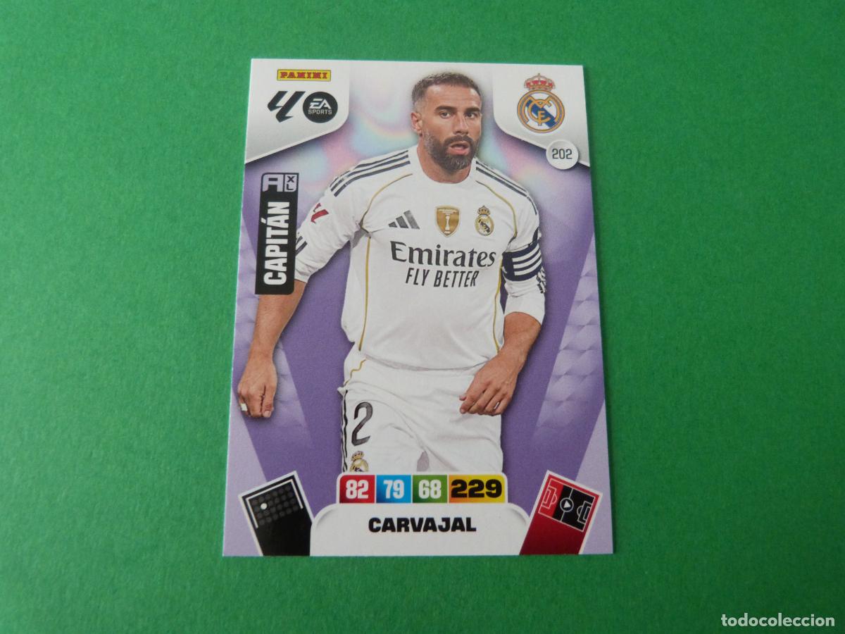 Football Stickers: TRADING CARD FUTBOL CARVAJAL REAL MADRID C.F. N&ordm; 202 LIGA ADRENALYN XL 2025-2026/25-26 PANINI
