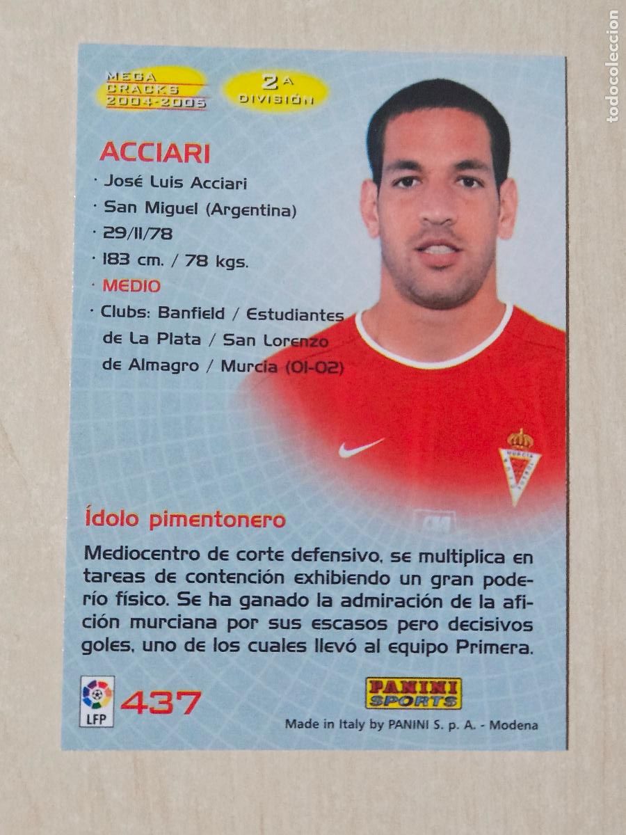 Cromos de F&uacute;tbol: CROMO N&ordm; 437 ACCIARI - MEGACRACKS 2004 05 - REAL MURCIA