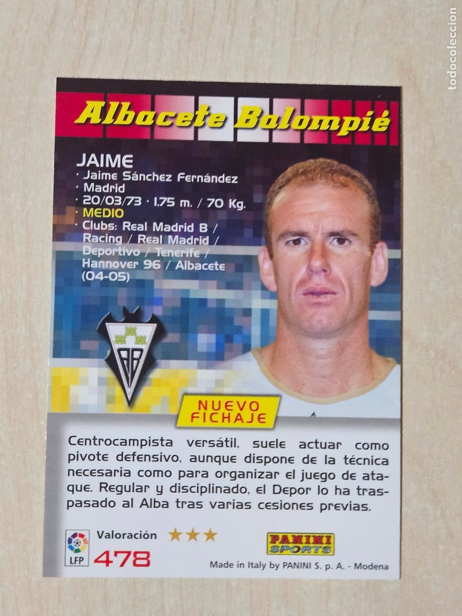 Football Stickers: CROMO N&ordm; 478 JAIME - MEGACRACKS 2004 05 - NUEVO FICHAJE