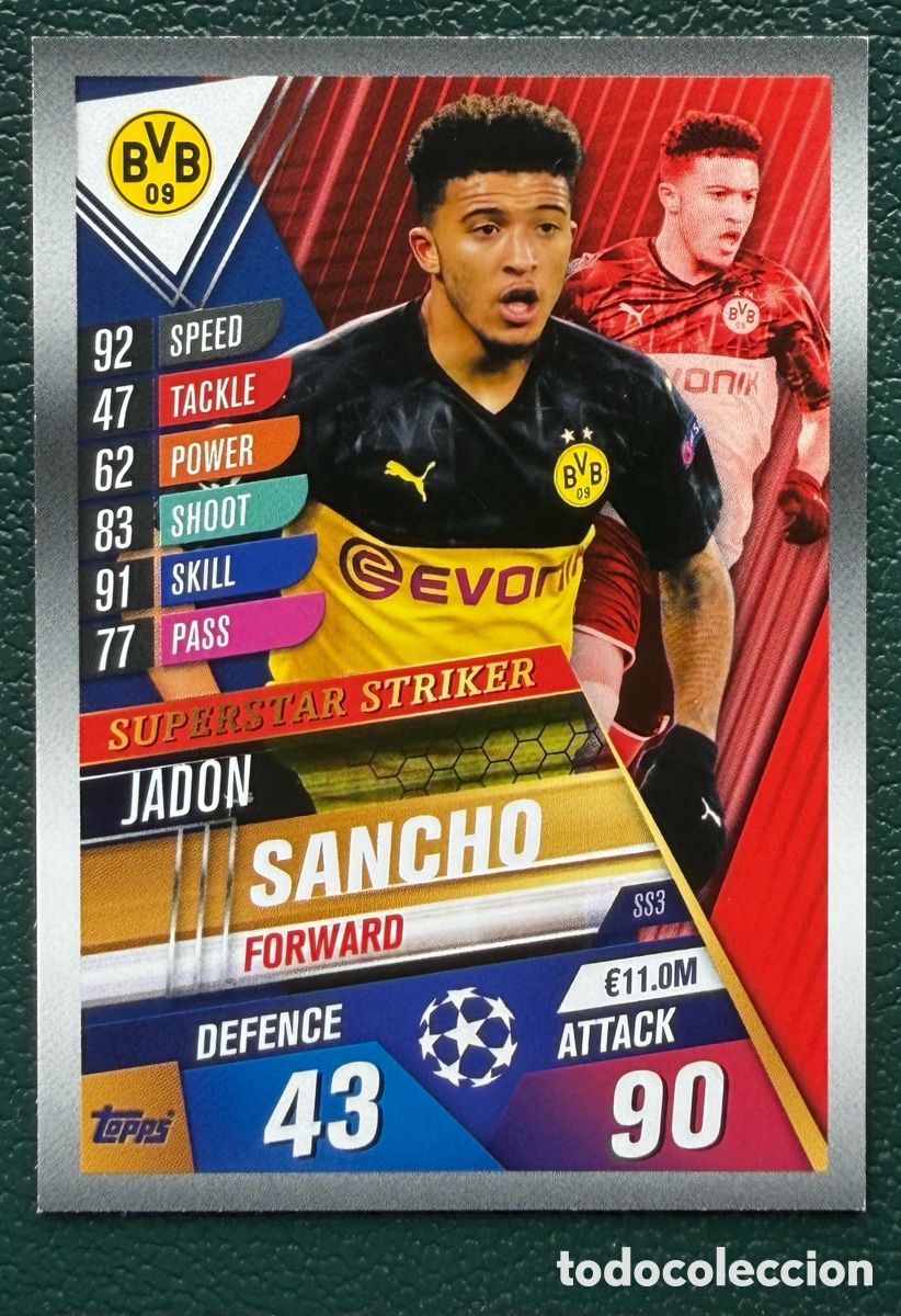 Cartes &agrave; collectionner de Football: SS3 JADON SANCHO BORUSSIA DORTMUND FICHAS ALBUM MATCH ATTAX 101 TOPPS 2019 2020 19 20