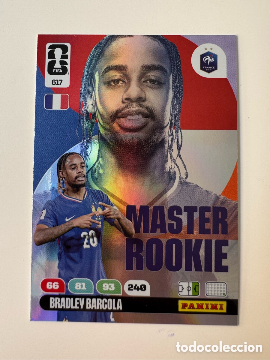 Cromos de F&uacute;tbol: ADRENALYN XL FIFA WORLD CUP 2026 &ndash; MASTER ROOKIE N&ordm; 617 &ndash; Bradley Barcola Francia