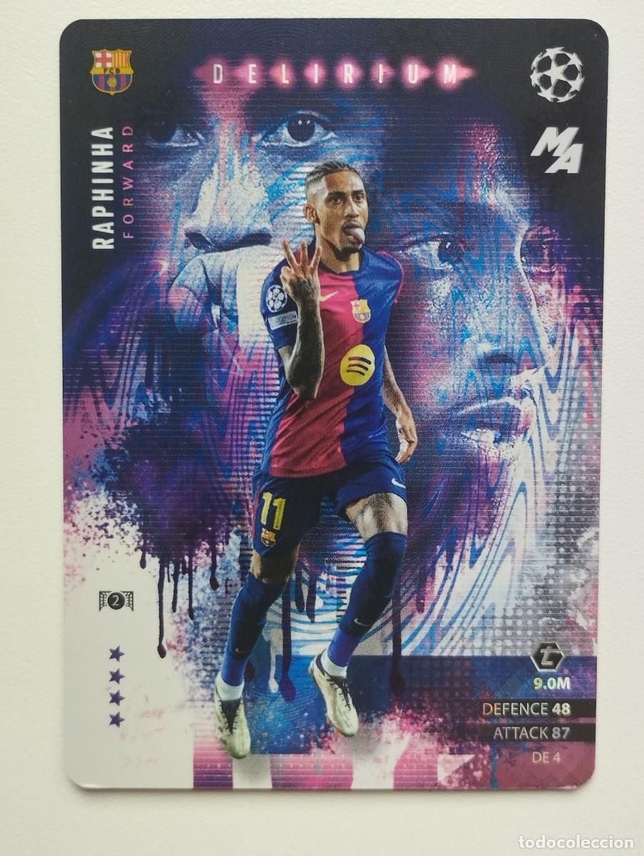 Cromos de F&uacute;tbol: CROMO CARD TOPPS MATCH ATTAX 2024 2025 24 25 BARCELONA RAPHINHA DELIRIUM DE4 DE 4 HOLO FOIL MADNESS