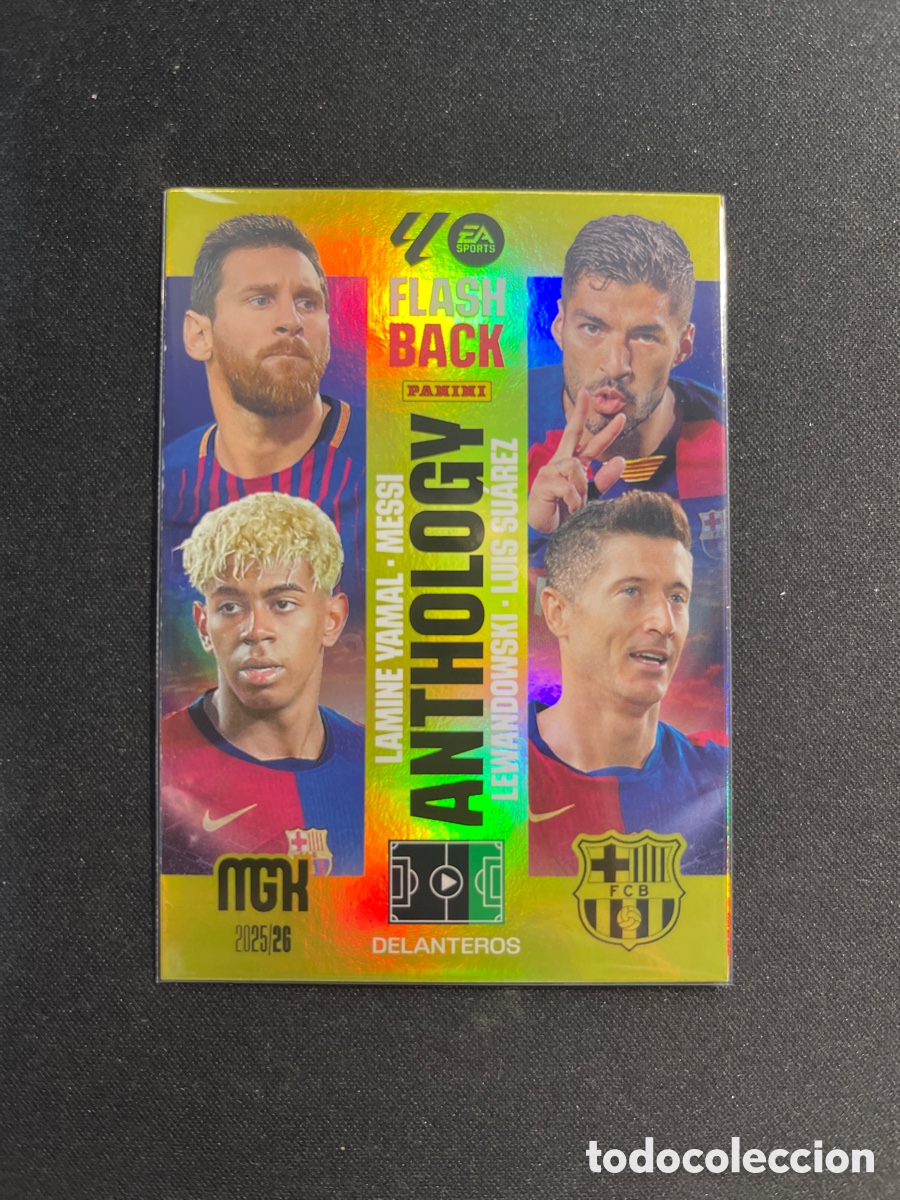 Cromos de F&uacute;tbol: Lamine Yamal Messi Lewandowski Luis Suarez Flashback Anthology Barcelona Megacracks 2025 2026 25 26