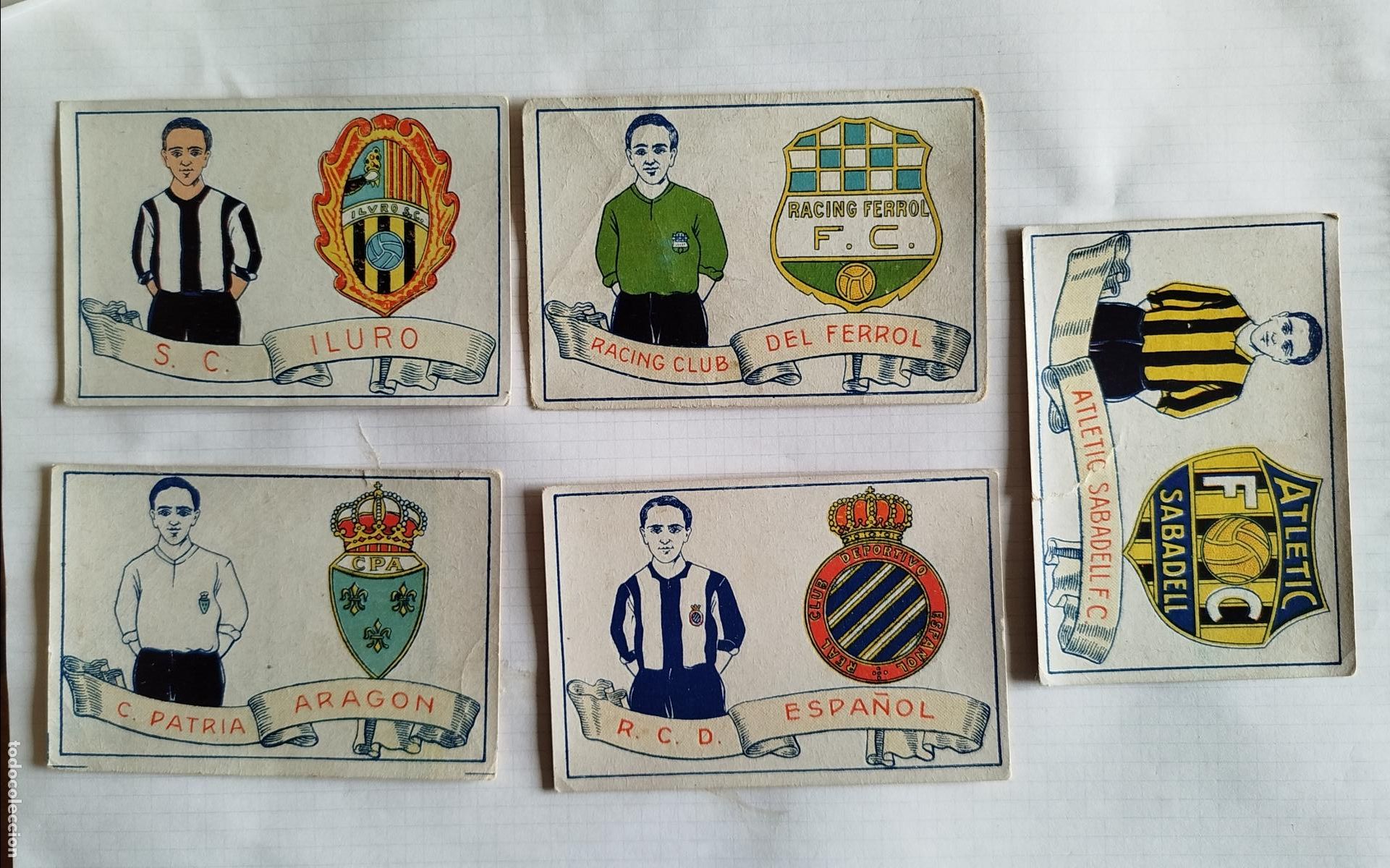Cromos de F&uacute;tbol: LOTE 5 CROMOS FUTBOL CHOCOLATES AMATLLER 1929 ESPA&Ntilde;OL FERROL ILURO ARAGON SABADELL CROMO