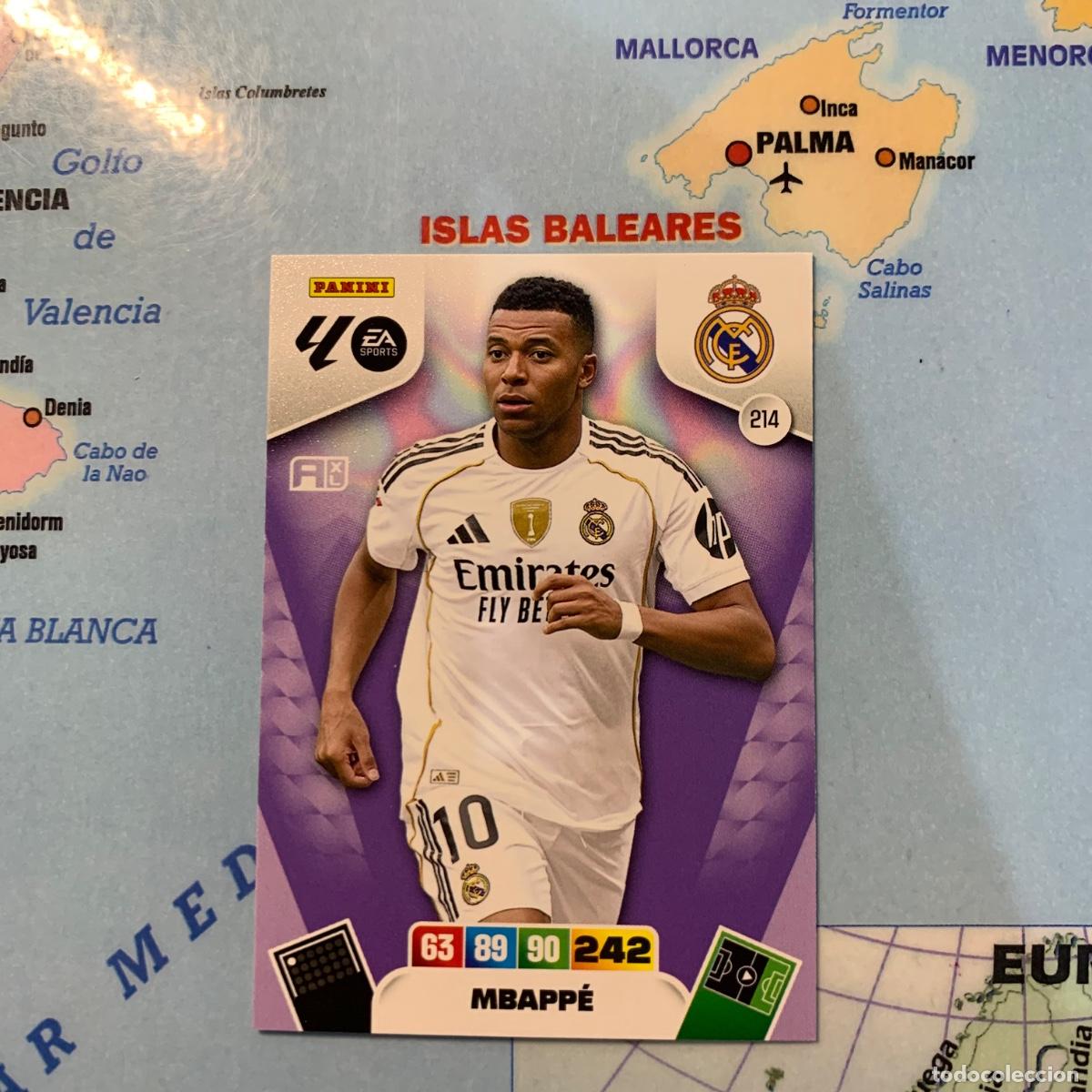 Cartes &agrave; collectionner de Football: Mbappe n&uacute;mero 214 del Real Madrid cromo adrenalyn XL 25-26 2025-2026
