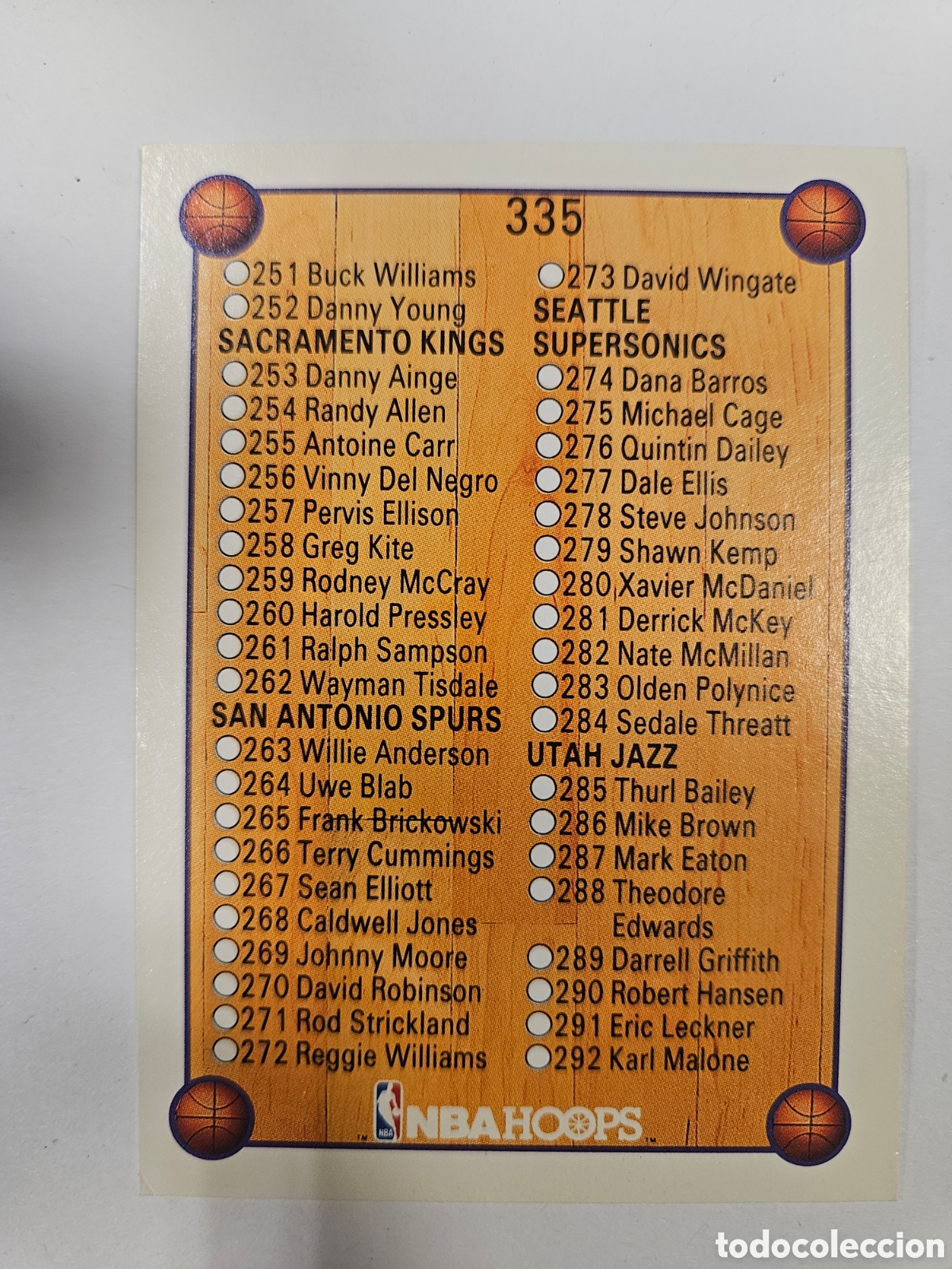 Fu&szlig;ball-Sticker: Card 335 Checklist Short Print NBA Hoops 1990-91