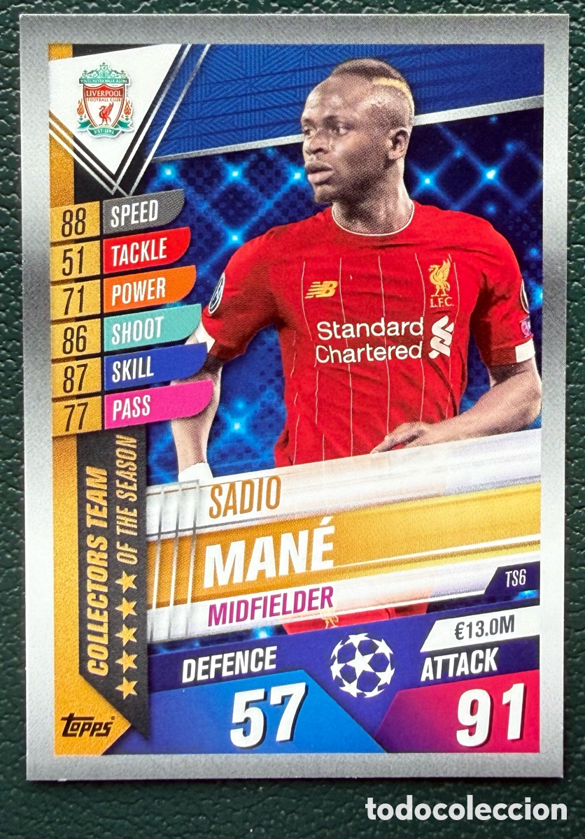 Football Stickers: TS6 SADIO MANE LIVERPOOL FC FICHAS ALBUM MATCH ATTAX 101 TOPPS 2019 2020 19 20
