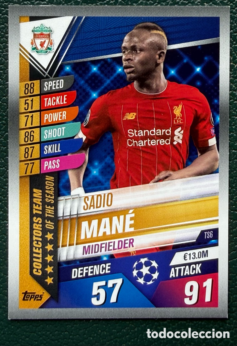 Football Stickers: TS6 SADIO MANE LIVERPOOL FC FICHAS ALBUM MATCH ATTAX 101 TOPPS 2019 2020 19 20