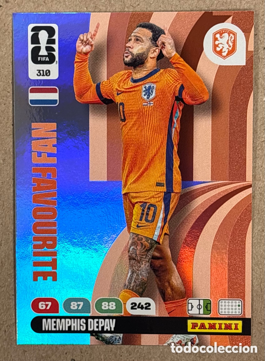 Cromos de F&uacute;tbol: MEMPHIS DEPAY (HOLANDA. CARTA FAN FAVOURITE PANINI ADRENALYN XL FIFA WORLD CUP 2026. #310.