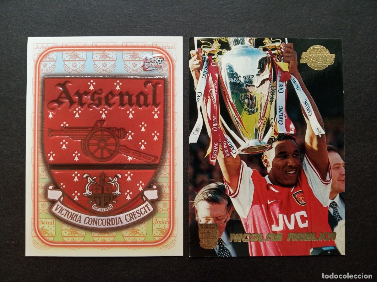Fu&szlig;ball-Sticker: LOTE 2 CARDS ARSENAL CLUB BADGE + ANELKA ⚽ TOPPS &reg; FUTERA &reg; 1998 1999 PREMIER LEAGUE 98 99