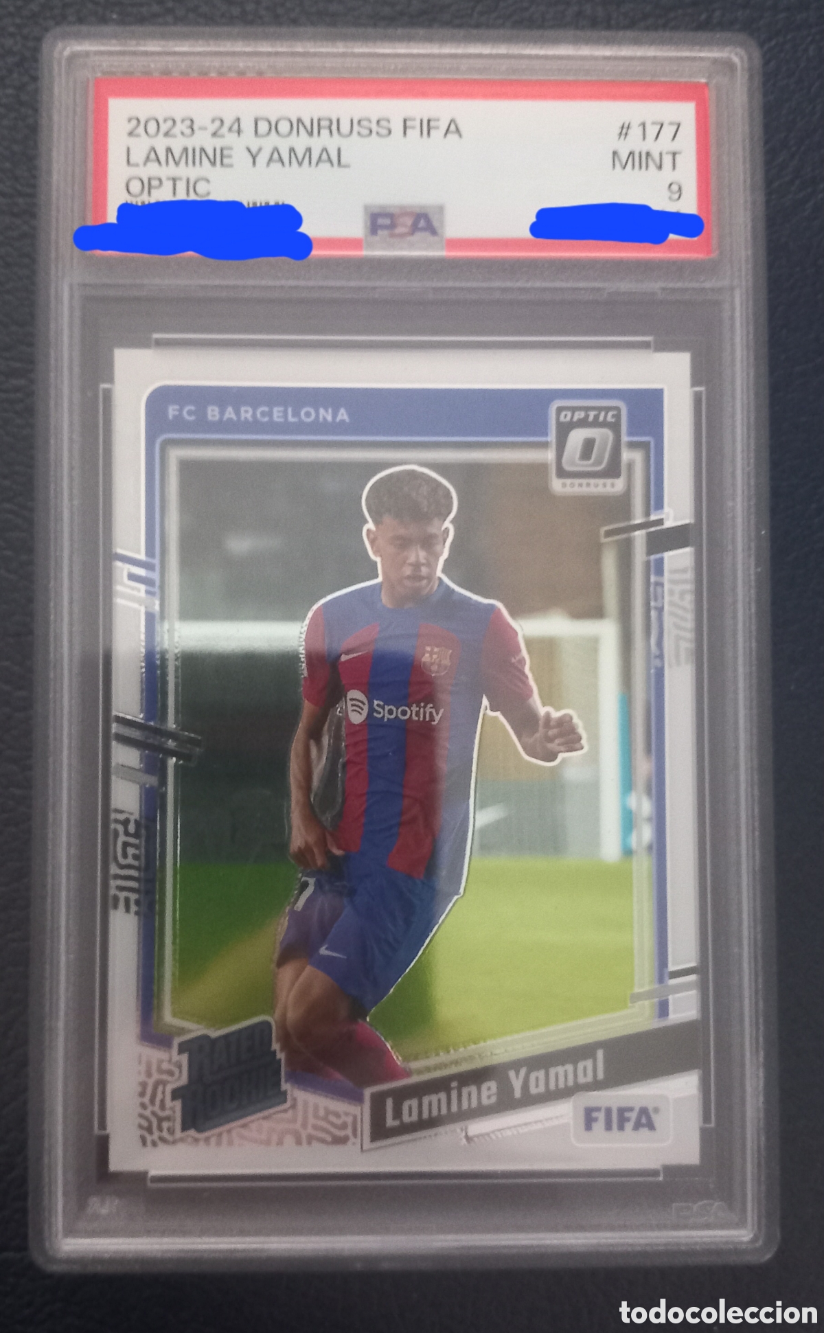 Cromos de F&uacute;tbol: Lamine Yamal ROOKIE DONRUSS OPTIC GRADEADA PSA9