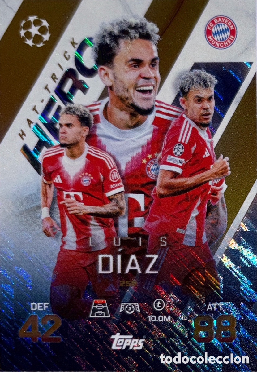 Fu&szlig;ball-Sticker: 258. Luis D&iacute;az - Bayern Munich (Hat-Trick Hero) MATCH ATTAX EXTRA CHAMPIONS LEAGUE 2025/26