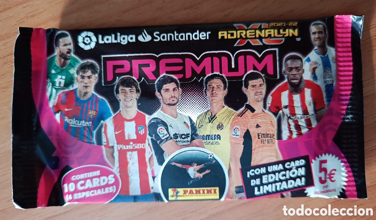 Cromos de F&uacute;tbol: Sobre sin abrir Adrenalyn Premiun liga 2021-22 Panini, con una card Edicion Limitada