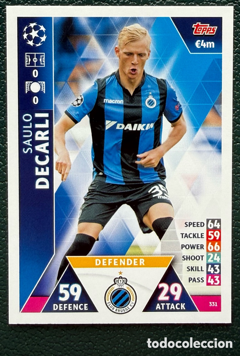 Fu&szlig;ball-Sticker: 331 SAULO DECARLI CLUB BRUGGE FICHAS ALBUM MATCH ATTAX CHAMPIONS TOPPS 2018 2019 18 19