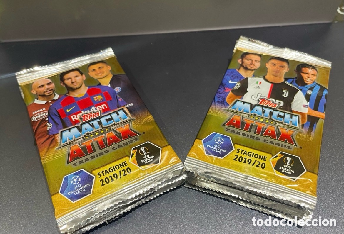 Cromos de F&uacute;tbol: Lote 10 sobres Messi Cristiano Ronaldo Match Attax 2019-20 Topps 6 cards / sobre
