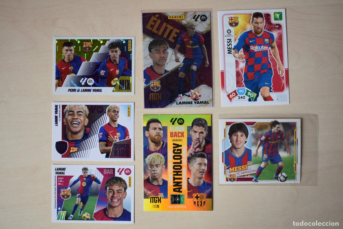 Cromos de F&uacute;tbol: Lote 7 cromos Barcelona. Megacracks. Adernalyn. Messi. Lamine Yamal. Panini. Buen estado