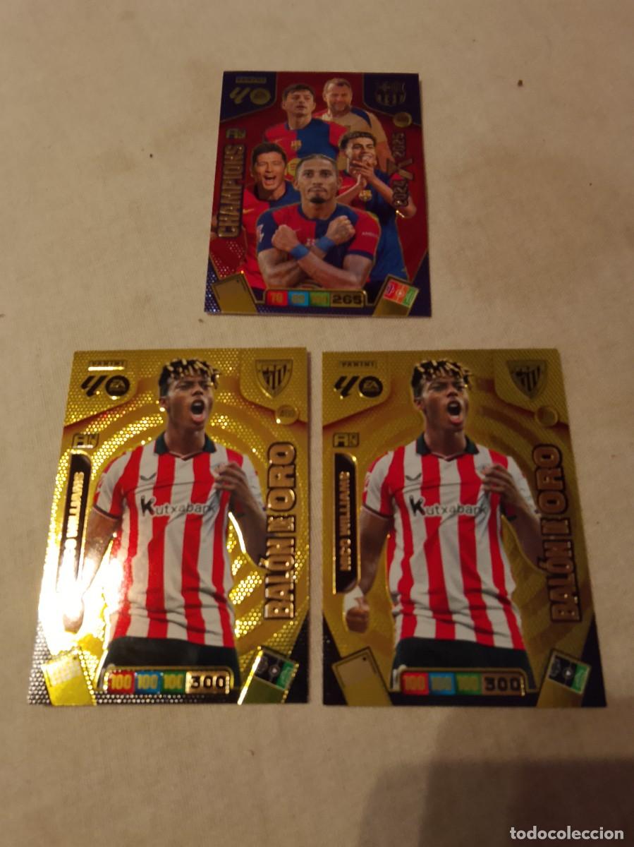 Cromos de F&uacute;tbol: 3 cromos adrenalyn liga 2025/26, champion 468y 2 balones oro Nico williams