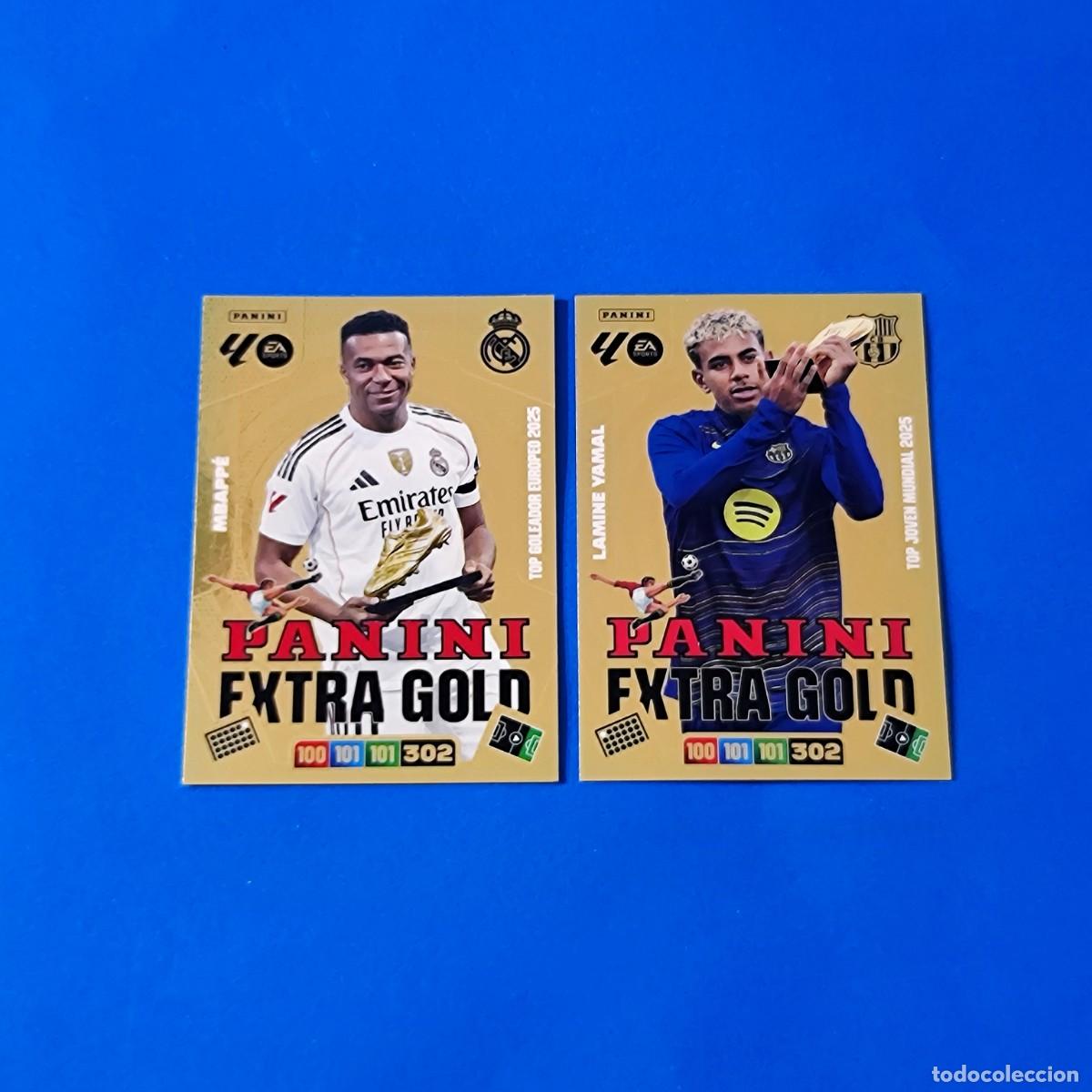 Cromos de F&uacute;tbol: Adrenalyn 2025 2026 / 25 26 Panini Extra Gold Lamine Yamal Barcelona - Mbapp&eacute; Real Madrid