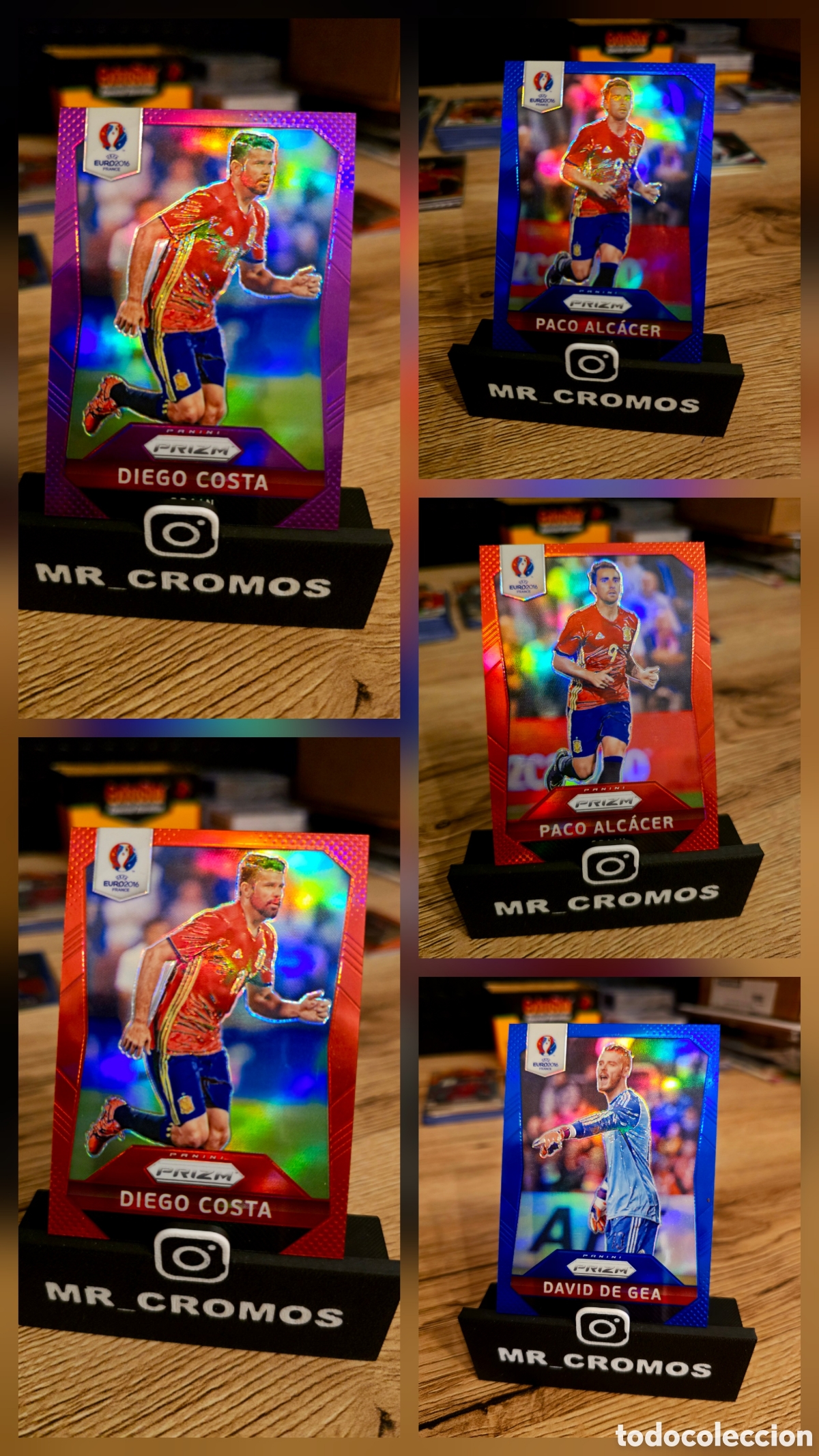 Cromos de F&uacute;tbol: Lote 5 cards panini prizm diego costa, paco alcacer y de gea espa&ntilde;a