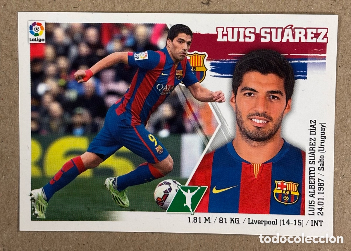Cromos de F&uacute;tbol: LUIS SU&Aacute;REZ (F.C. BARCELONA). CROMO COLECCI&Oacute;N LIGA ESTE 2015-16. N&deg; 19. SIN PEGAR.