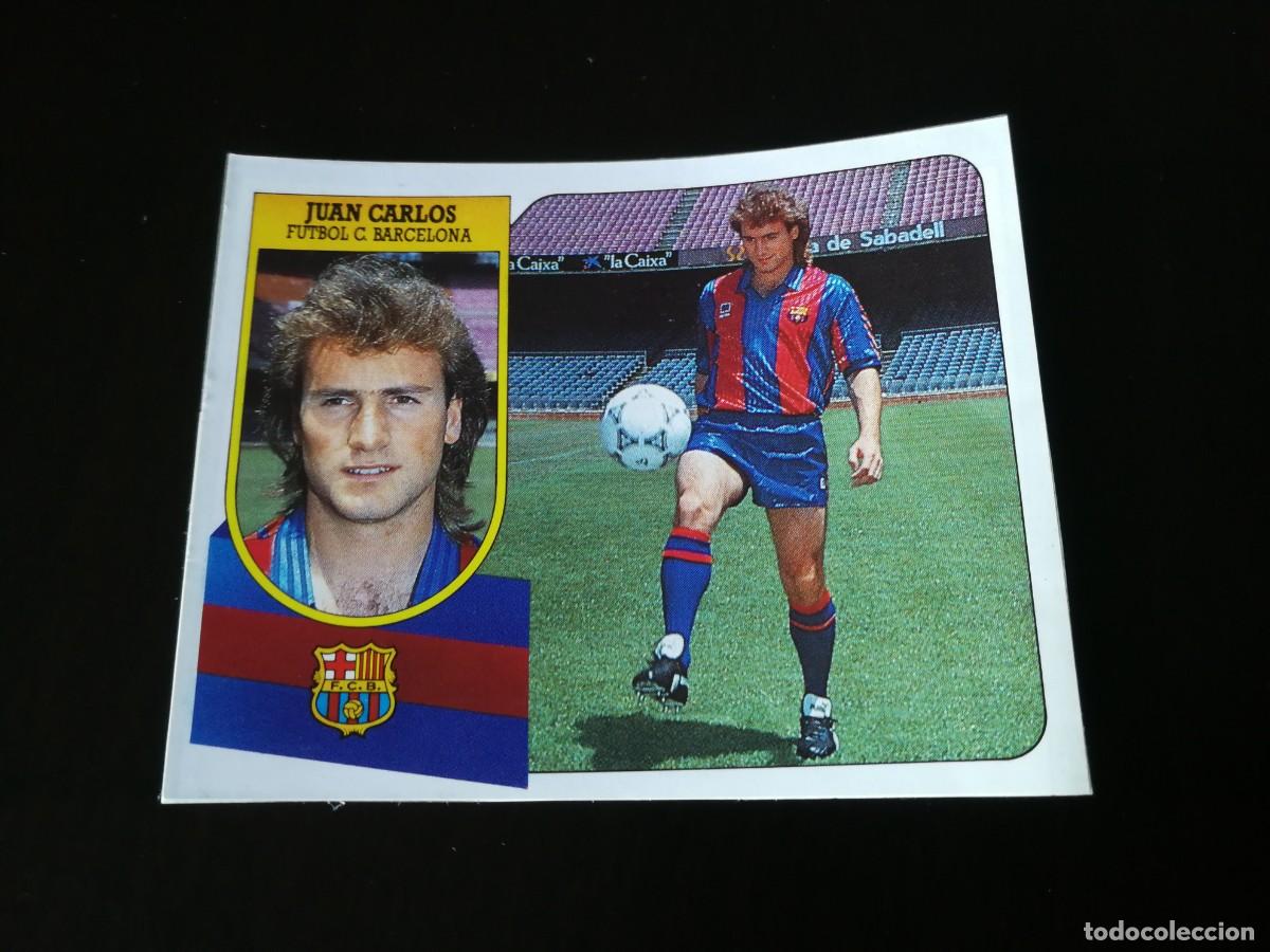 Cromos de F&uacute;tbol: Juan Carlos FC Barcelona bal&oacute;n al aire Fichaje n&ordm;3 Editorial Este 91/92, cromo de pegatina despegado