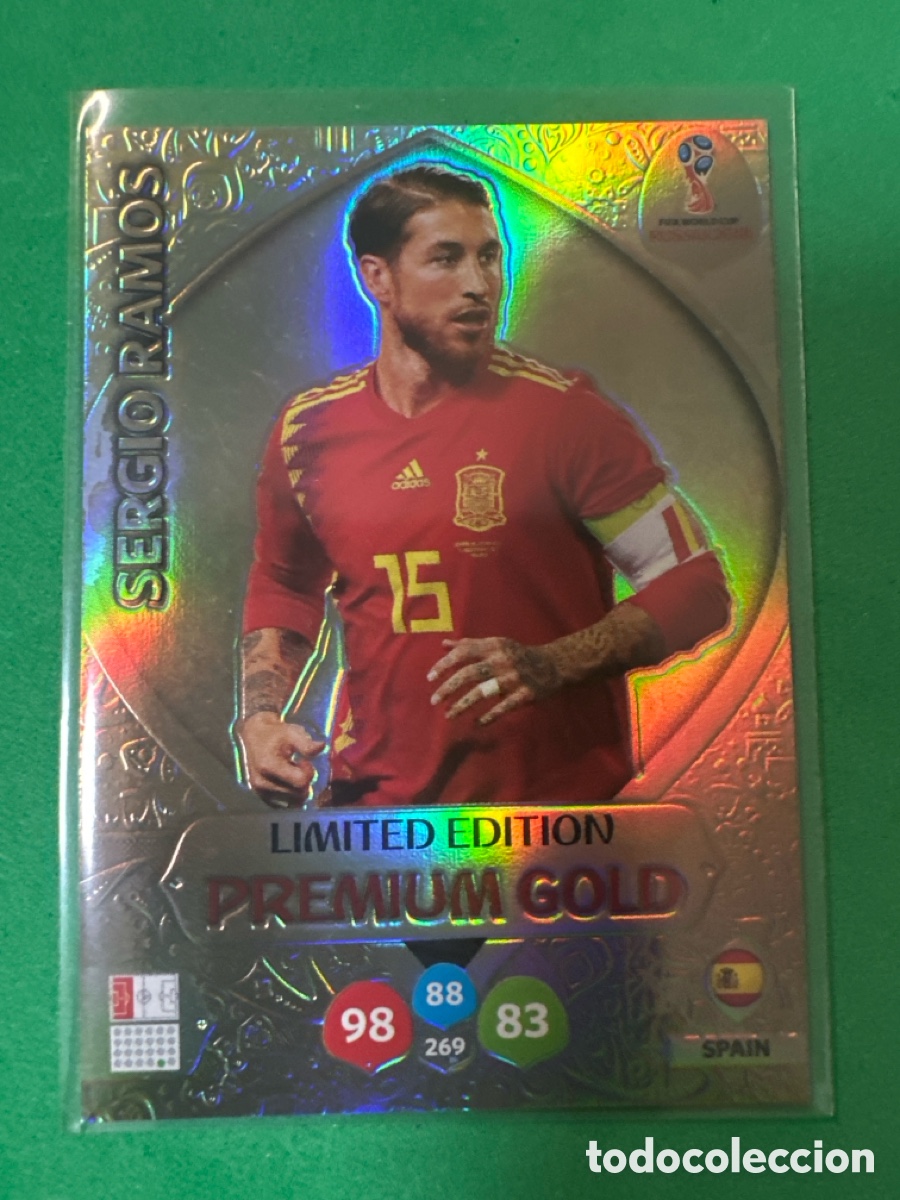 Cartes &agrave; collectionner de Football: SERGIO RAMOS(ESPA&Ntilde;A) PREMIUM GOLD ADRENALYN MUNDIAL RUSIA 2018 TRADING CARD PANINI
