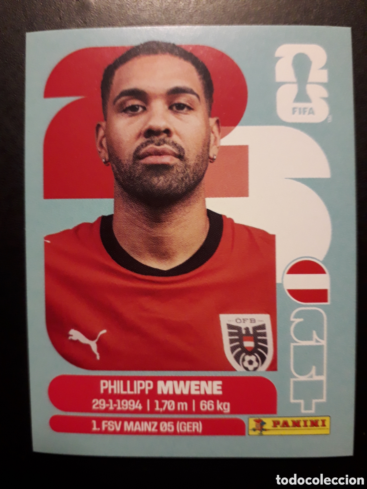 Cromos de F&uacute;tbol: MWENE AUSTRIA AUT 8 MUNDIAL F&Uacute;TBOL 2026 FIFA WORLD CUP PANINI SIN PEGAR PEDIDO M&Iacute;NIMO 3&euro;