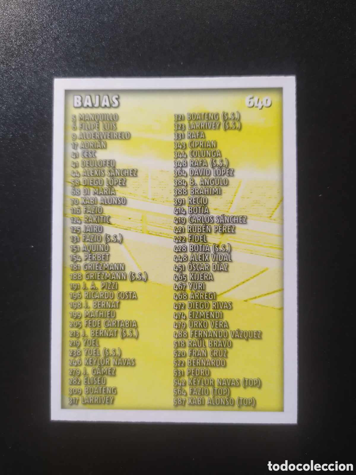 Cromos de F&uacute;tbol: Mundicromo fichas Liga 2014 2015 14 15 &iacute;ndice bajas error n&deg; 640