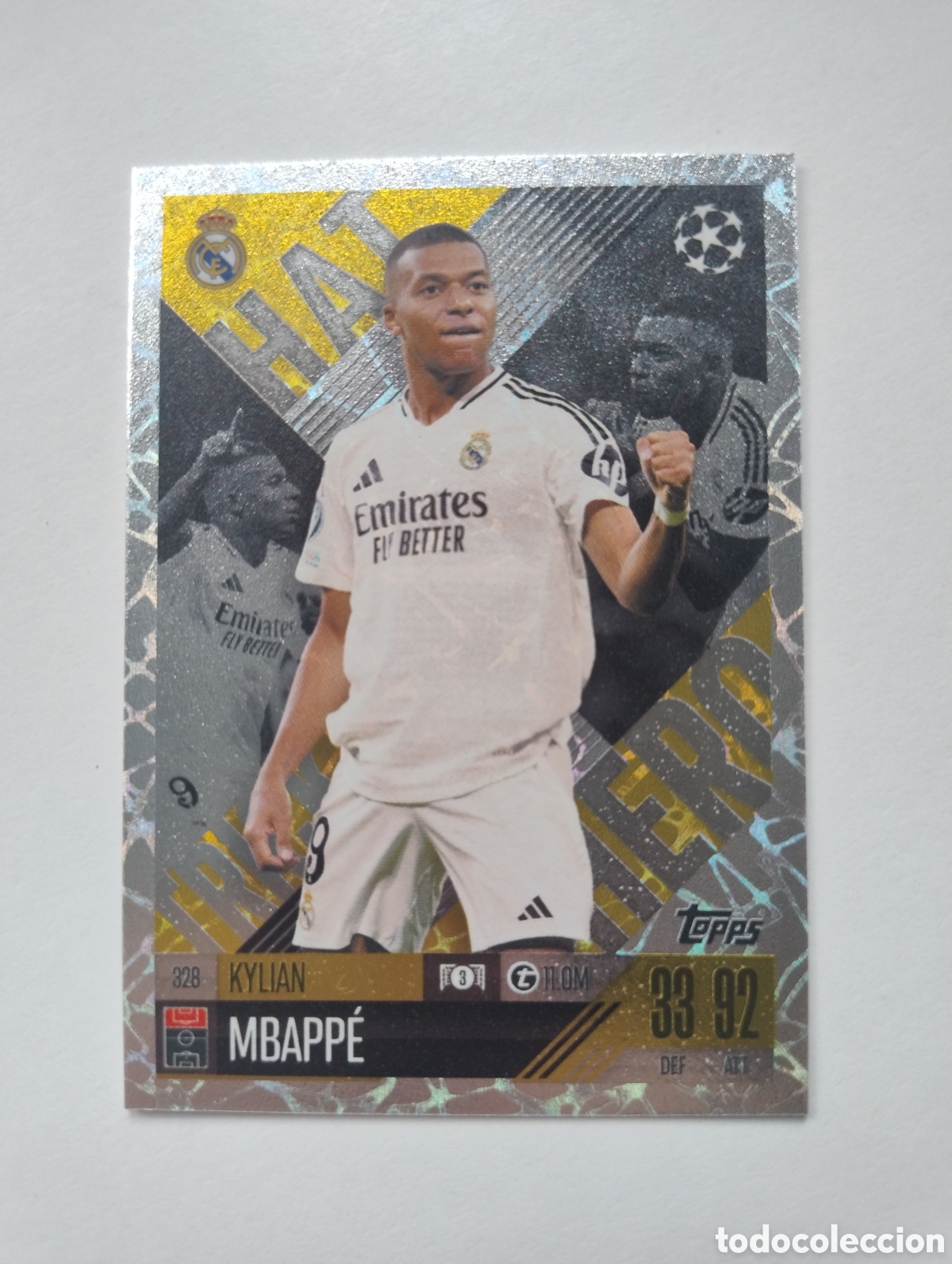 Cromos de F&uacute;tbol: 328 - Mbappe - Real Madrid - Topps Match Attax Extra 2024 - 205 Hat Trick Hero