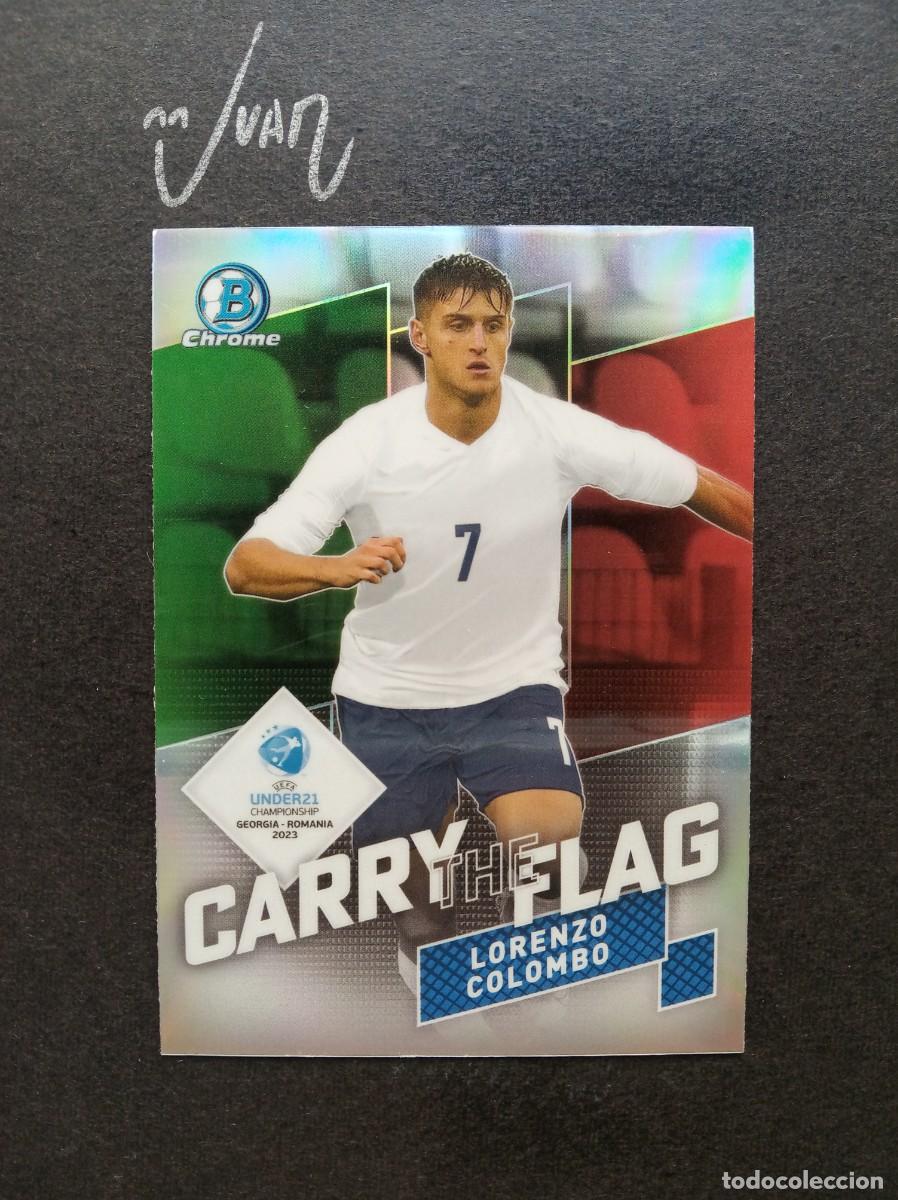 Football Stickers: CF 12 CARRY FLAG LORENZO COLOMBO ITALIA MILAN GENOA ⚽ TOPPS &reg; BOWMAN CHROME UEFA UNDER 21 2023 NUEVO