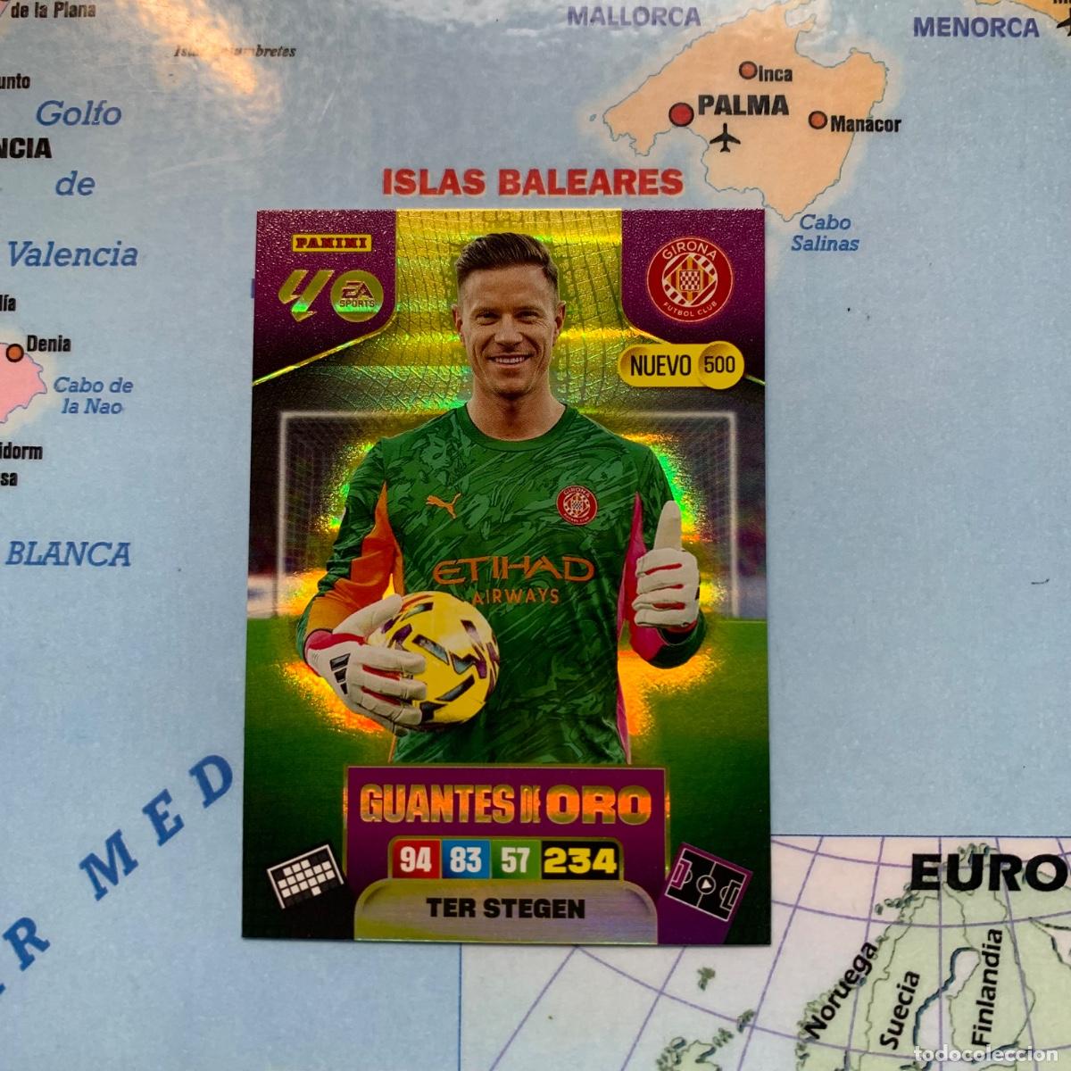 Cromos de F&uacute;tbol: Ter Stegen nuevo guantes de oro n&uacute;mero 500 Del Girona cromo adrenalyn XL 25-26 2025-2026