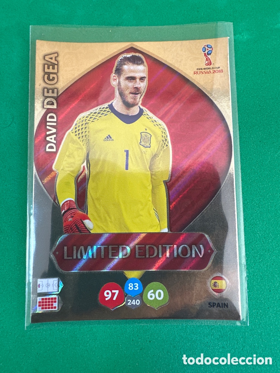 Football Stickers: DE GEA(ESPA&Ntilde;A) LIMITED EDITION ADRENALYN MUNDIAL RUSIA 2018 TRADING CARD PANINI