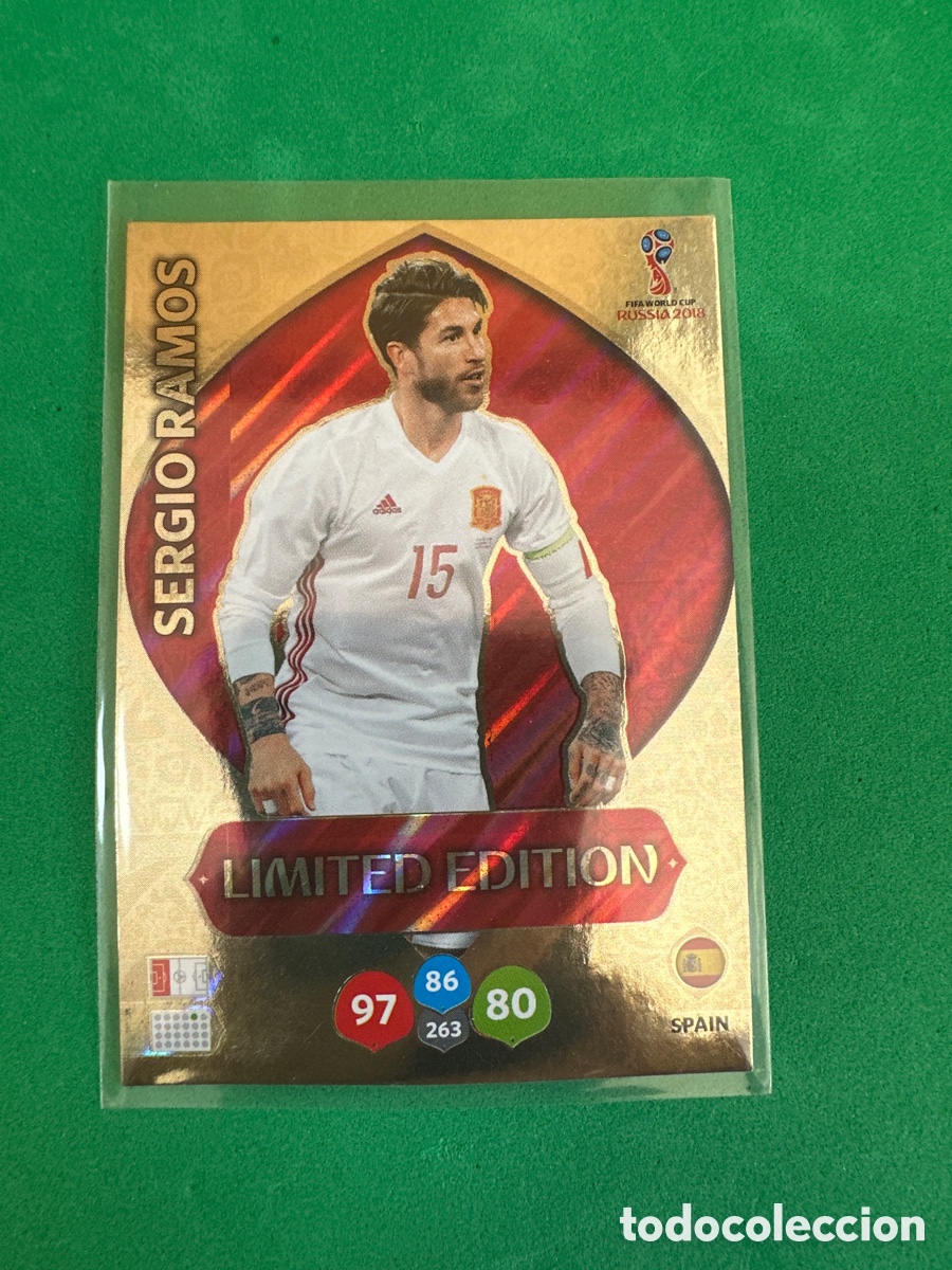Fu&szlig;ball-Sticker: SERGIO RAMOS(ESPA&Ntilde;A) LIMITED EDITION ADRENALYN MUNDIAL RUSIA 2018 TRADING CARD PANINI