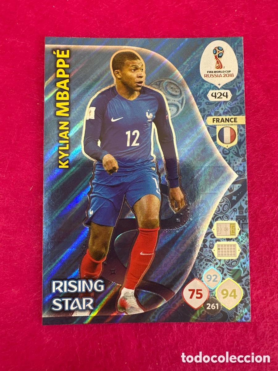 Cromos de F&uacute;tbol: 424 MBAPP&Eacute; (FRANCIA) RISING STAR ADRENALYN MUNDIAL RUSIA 2018 TRADING CARD PANINI