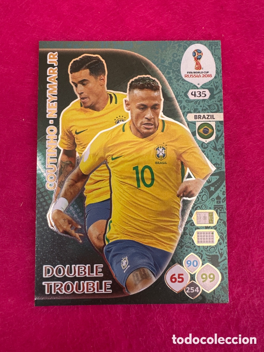 Figurine di Calcio: 435 DOUBLE TROUBLE (BRASIL) ADRENALYN MUNDIAL RUSIA 2018 TRADING CARD PANINI