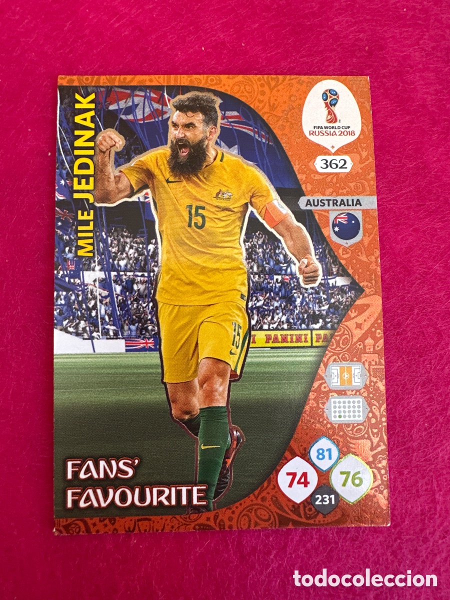 Football Stickers: 362 JEDINAK(AUSTRALIA) FANS FAVOURITES ADRENALYN MUNDIAL RUSIA 2018 TRADING CARD PANINI